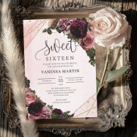 Blush and burgundy floral corners Sweet sixteen