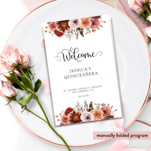 Blush and Burgundy Floral Quinceanera Program