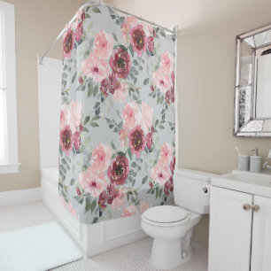 Blush and Burgundy Flowers on Grey