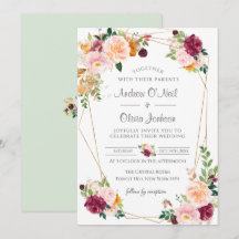 Blush And Burgundy Roses Wedding Invitation