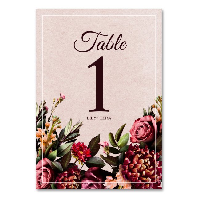 Blush and Burgundy Table Number (Front)