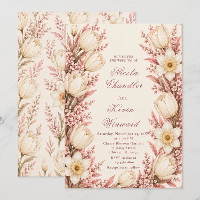 Blush and Champagne Wedding Invitation (Front/Back)