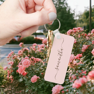 Blush and Dark Brown Elegant Swash Signature Keychain