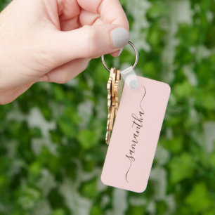 Blush and Dark Brown Elegant Swash Signature Keychain