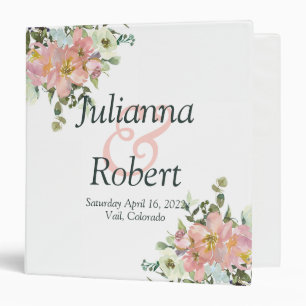 Blush and eggshell watercolor floral  wedding  3 r binder