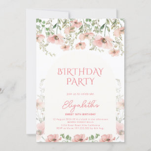 Blush and Fern Floral Sweet 16 Birthday Party Invitation