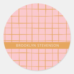 Blush and Gold Abstract Grid Lines Personalized  Classic Round Sticker