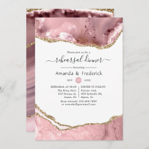 Blush and Gold Agate Rehearsal Dinner Invitation