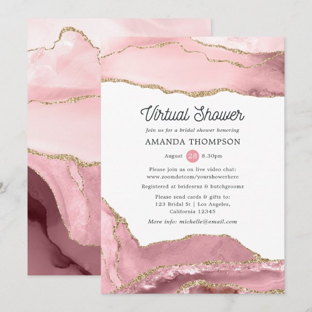 Blush and Gold Agate Virtual Bridal Shower Invitation (Front/Back)