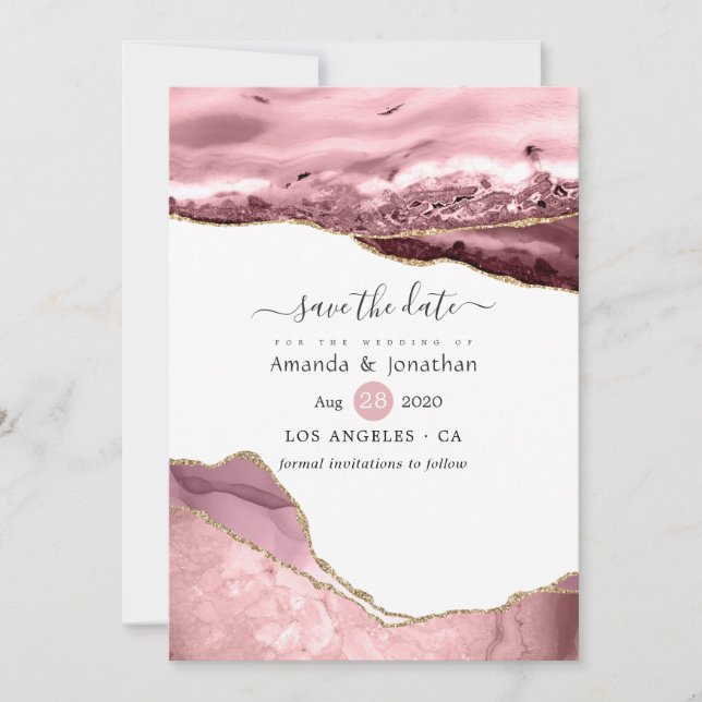 Blush and Gold Agate Wedding Save The Date (Front)