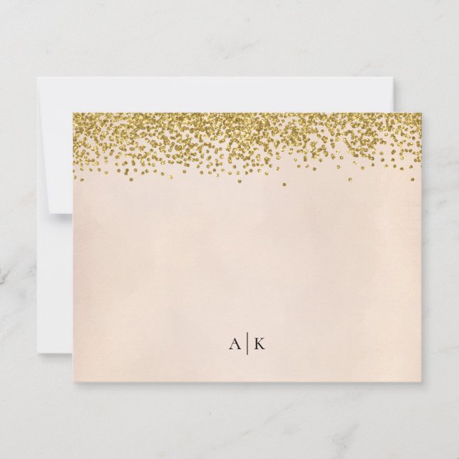 Blush and Gold Confetti Monogrammed Stationery Card (Front)