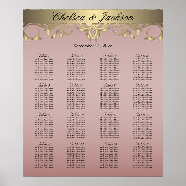 Blush and  Gold Element Design - 16 Seating Chart (Front)