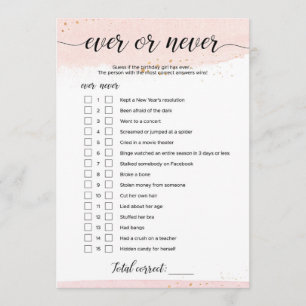 Blush and Gold Ever or Never Birthday Game Thank You Card