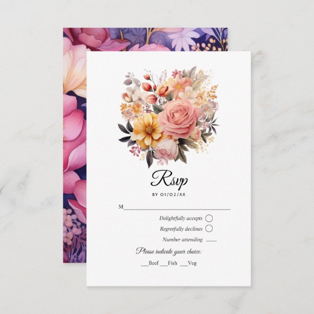 Blush and Gold Floral Wedding RSVP Card (Front/Back)