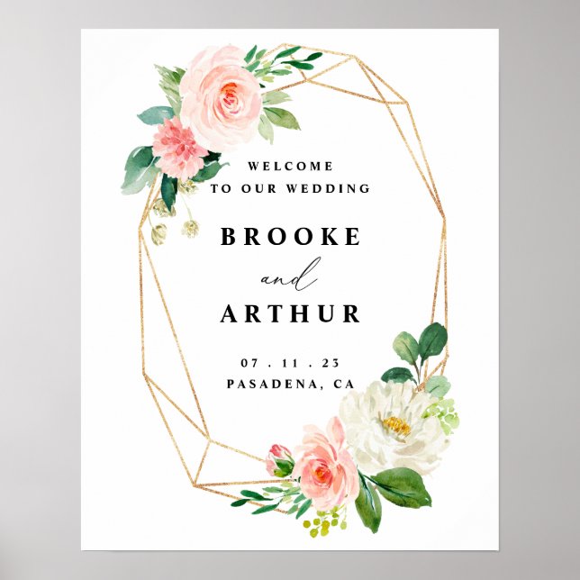 Blush And Gold Floral Wedding Welcome Sign (Front)