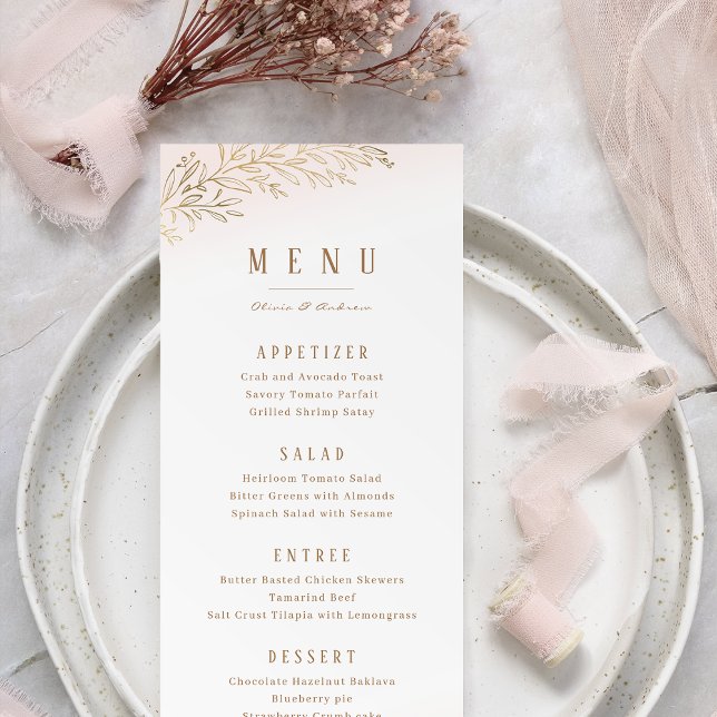 Blush and gold gilded botanical elegant wedding menu (Blush and gold gilded botanical elegant wedding menu)