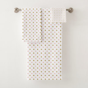 Blush and gold glitter polka dot bath towel set