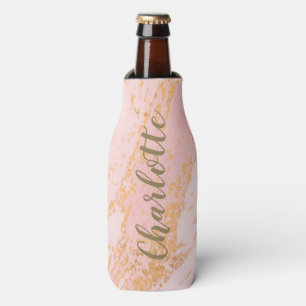 Blush and Gold Marble Pattern Personalized Bottle Cooler