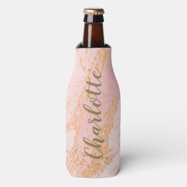Blush and Gold Marble Pattern Personalized    Bottle Cooler (Bottle Front)