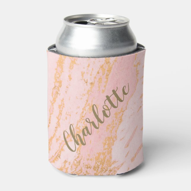Blush and Gold Marble Pattern Personalized    Can Cooler (Can Front)