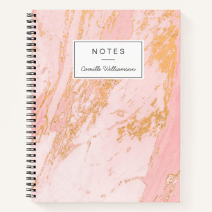 Blush and Gold Marble Pattern Personalized  Notebook