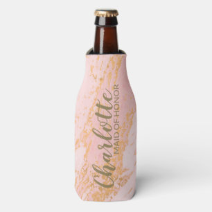 Blush and Gold Marble Personalized Bridal Party Bottle Cooler