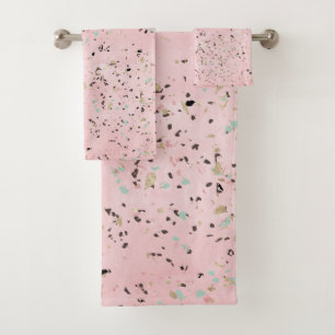 Blush and gold marble terrazzo design bath towel set