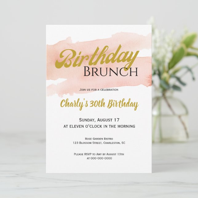 Blush and Gold Modern Brunch Celebration Invitation (Standing Front)