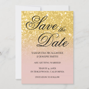 Blush and Gold Ombre Glitter Save the Date Invitation