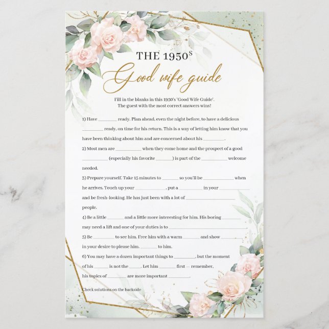 Blush and gold The 1950s Good Wife Guide game (Front)