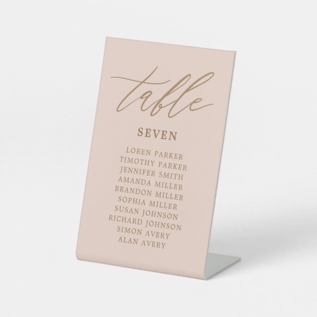 Blush and Gold Wedding Seating Chart  Table Number Pedestal Sign (Front)