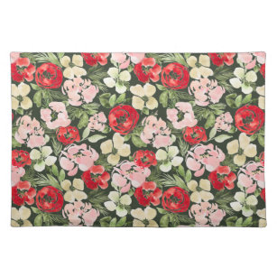 Blush and green Christmas Watercolor Flowers Dark  Placemat