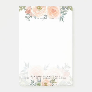 Blush and green watercolor floral personalized  post-it notes