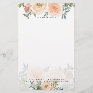 Blush and green watercolor floral personalized  stationery