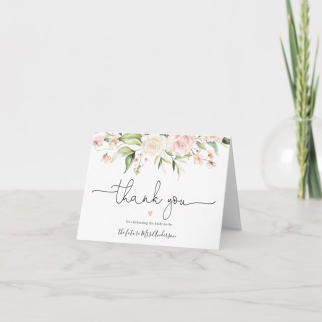 Blush and Greenery Bridal Shower Thank You Card (Front)