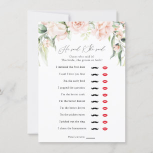 Blush and Greenery He said, She said Shower Game Invitation