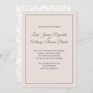 Blush and Grey Damask Elegant Formal Wedding Invitation