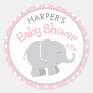 Blush and Grey Elephant Baby Shower Classic Round Sticker