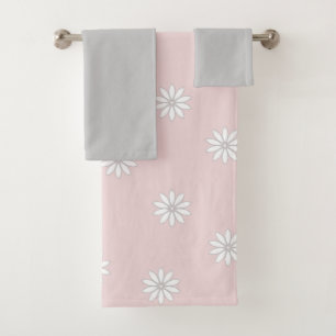 Blush and Grey Flowers Bath Towel Set