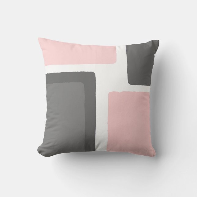 Blush and Grey Minimalist Colour Block Throw Pillow (Front)
