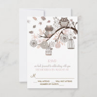 Blush and Grey Owls Winter Wedding RSVP Card