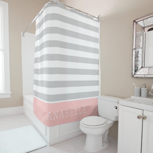 Blush and Grey Stripes Monogram | Editable Colours (In Situ)