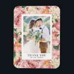 Blush and Ivory Flowers Photo Wedding Thank You Magnet<br><div class="desc">Celebrate your love and show gratitude with our customizable photo wedding thank you magnet! This unique keepsake is perfect for reminding your loved ones of your special day while expressing your heartfelt thanks in a memorable way. It features a vintage floral pattern of blush pink roses and peonies and ivory...</div>