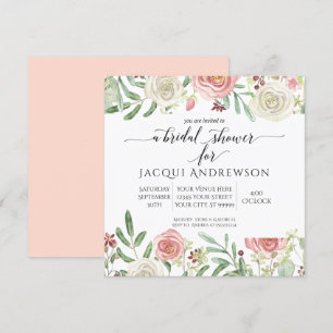 Blush and Ivory Rose Floral Bridal Shower   Square Invitation