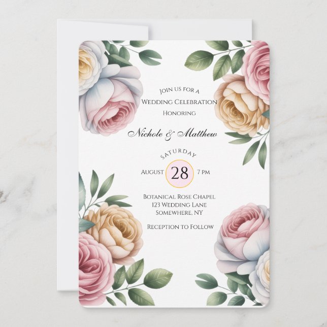 Blush and Ivory Rose Floral Wedding Celebration  Invitation (Front)