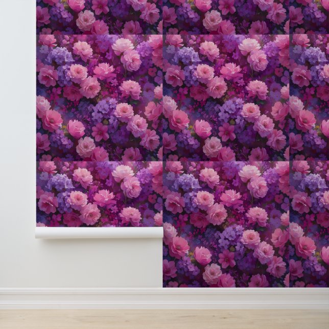 Blush and Lilac Floral Removable  Wallpaper (Application)