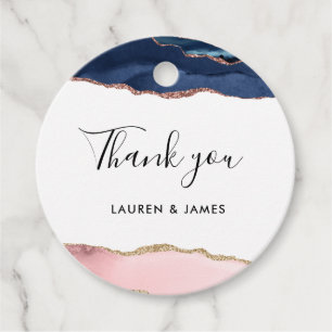blush and navy agate gender reveal  favour tags