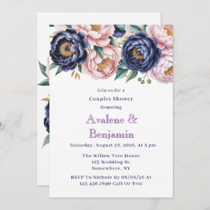 Blush and Navy Blue Peony Couples Shower Invitation