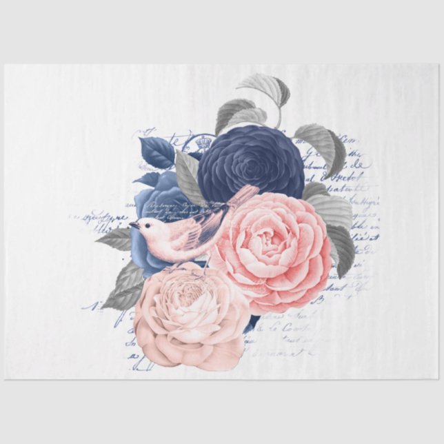 Blush and Navy Floral Ephemera Series Design 9 Tissue Paper (Front)