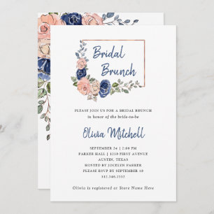 Blush and Navy Floral Geometric   Bridal Brunch Invitation